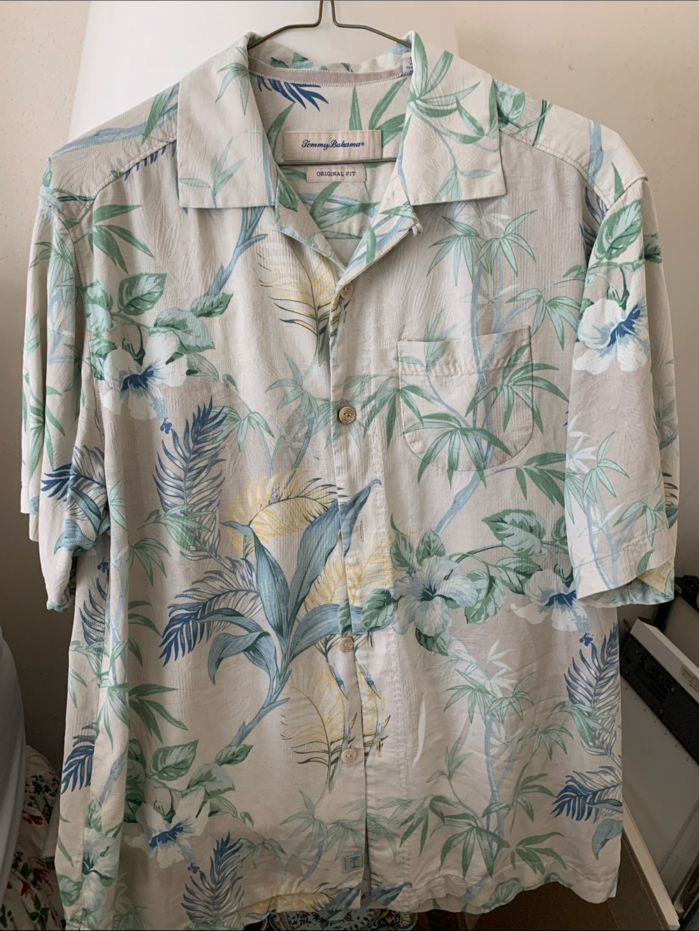Tommy Bahama Cream Floral & Palm Short-Sleeve Camp Shirt